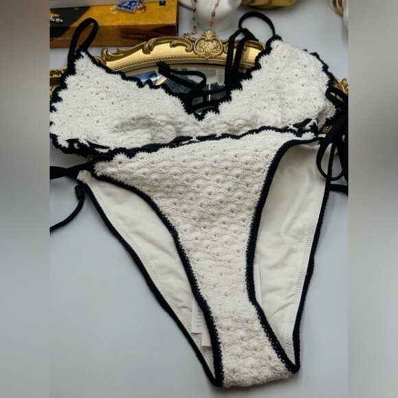 🆕 ZIMMERMANN 🧿 NWT Halliday Knit Scoop Bikini - Ivory/Black - Sz 2 - US 6 / 8 - Picture 11 of 14